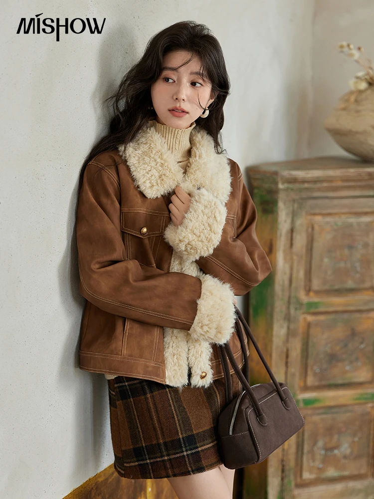Women'S Fashion Leather Jacket - MISHOW-Veste en fourrure de cuir pour