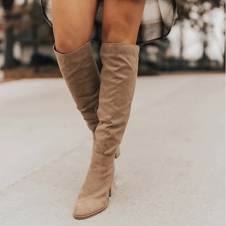 Women'S Fashion Riding Boots - Bottes hautes d'équitation à glissière latérale