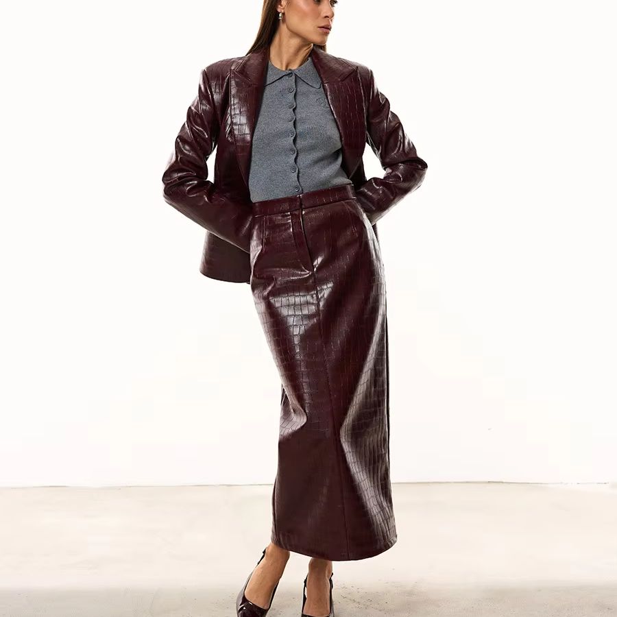 Women'S Fashion Leather Jacket - Ensemble 2 pièces IG pour femmes