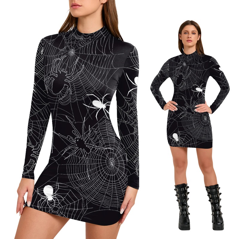 Bodycon Dress Women - Robe d'halloween imprimée toile d'araignée pour