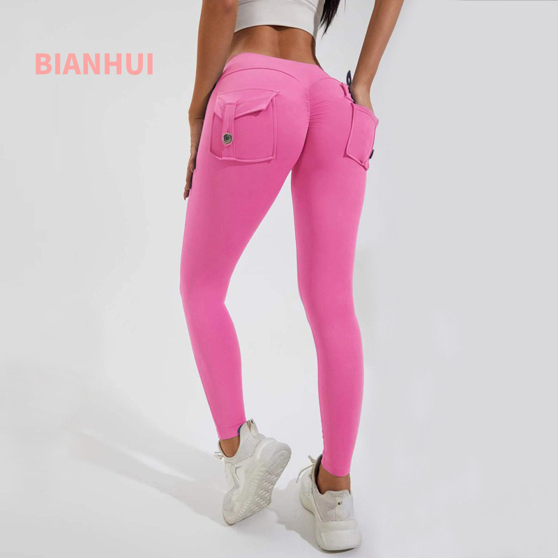 Women'S Fashion Leggings - BIANHUI Fitness Leggings femmes poche pêche