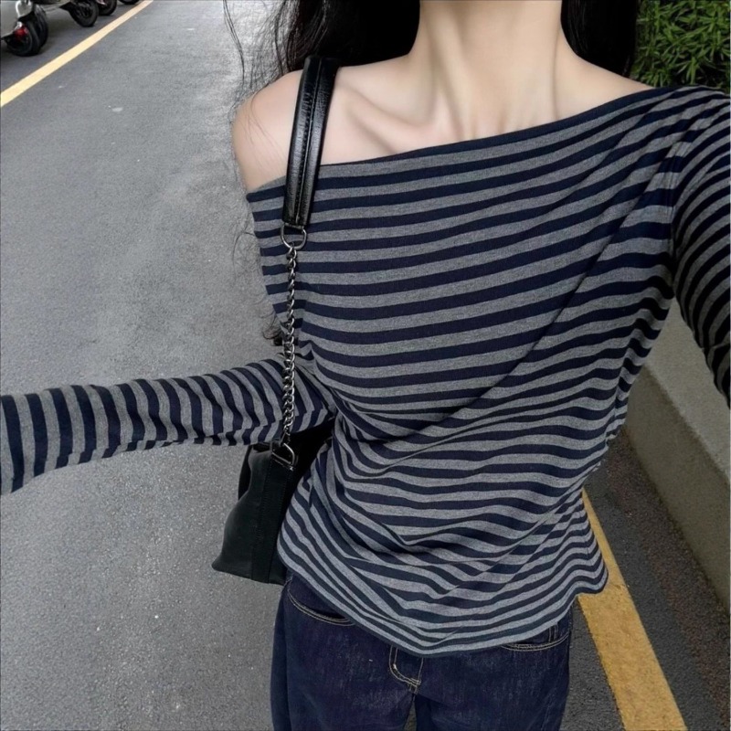 Haut décontracté vintage rayé  - Off Shoulder Top avis et prix