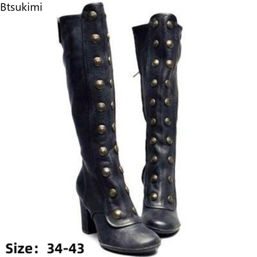 Bottes rétro noires à rivets,  - Winter Fashion Women Boots avis et prix