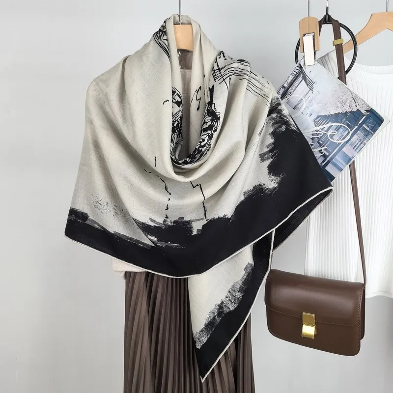 Grand châle carré en laine imp - Women'S Fashion Paris avis et prix